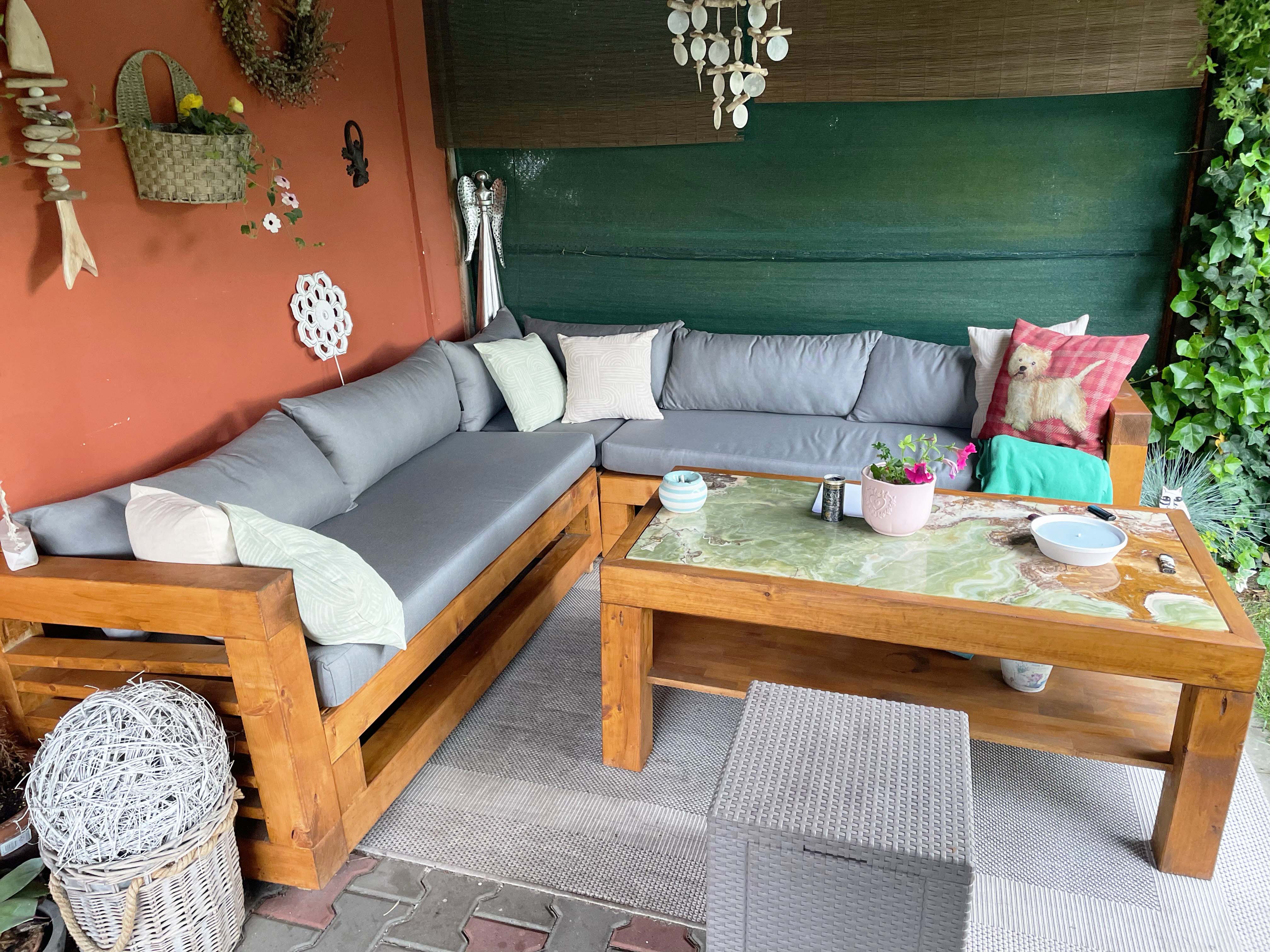 outdoorové polstry na venkovní zahradní rohovou dřevěnou sedačku šedé